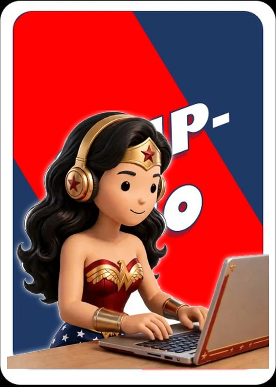 Diana wearing headphones and working at a laptop